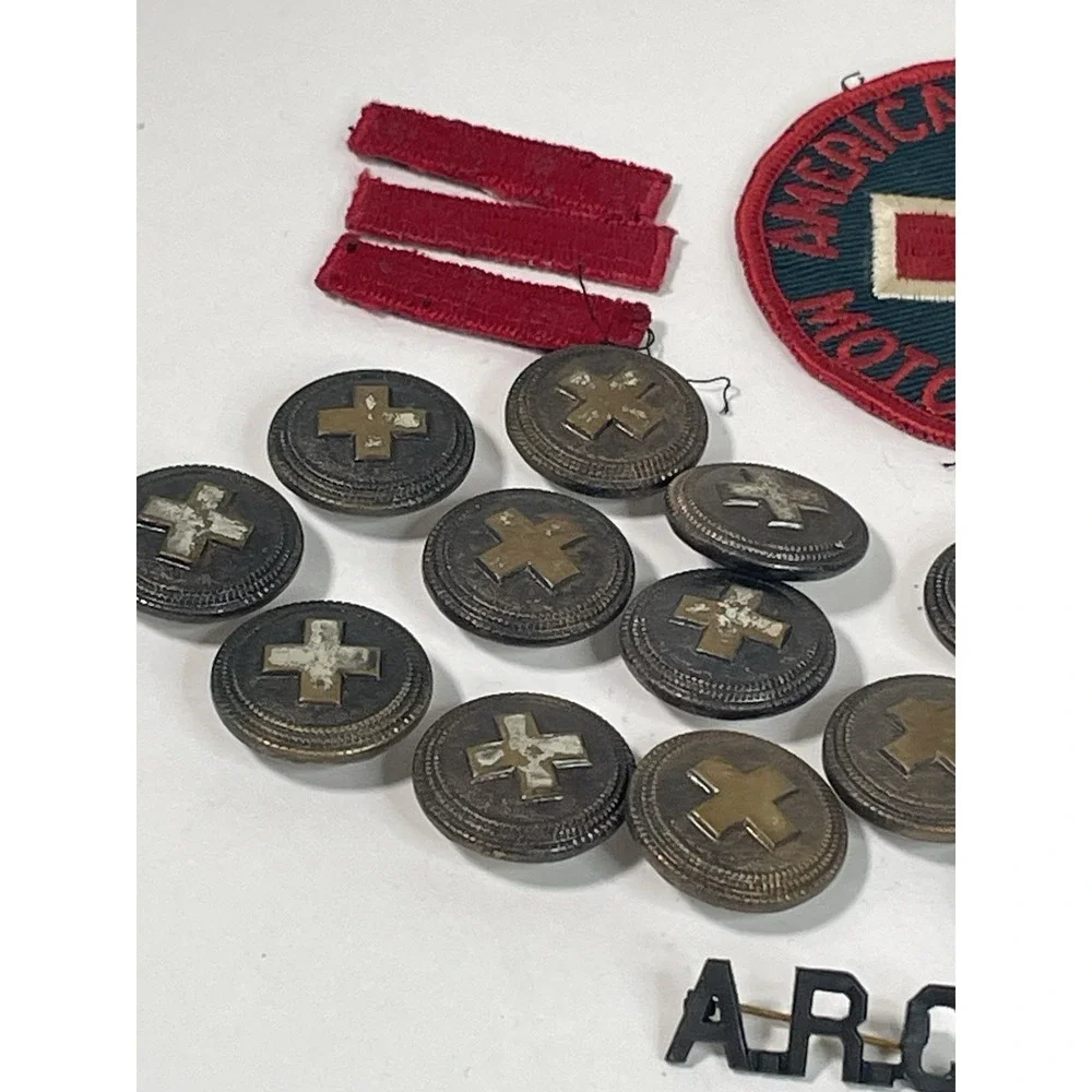 Vintage WWII American Red Cross ARC Motor Service Jacket Patch Buttons Pins